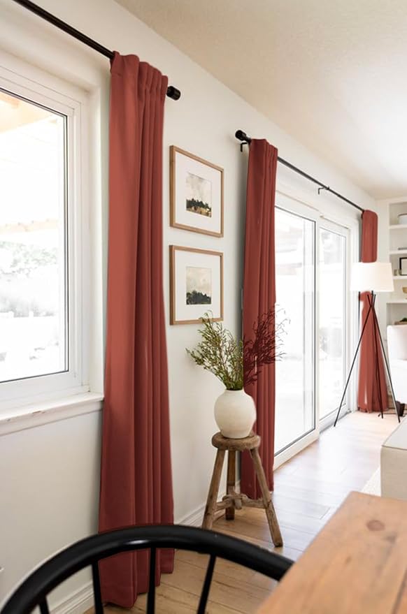 100% Blackout Shield Linen Blackout Curtains for Bedroom 84 Inches Long, Back Tab/Rod Pocket Living Room Drapes, Thermal Insulated Blackout Curtains 2 Panels Set, 50" W x 84" L, Terracotta