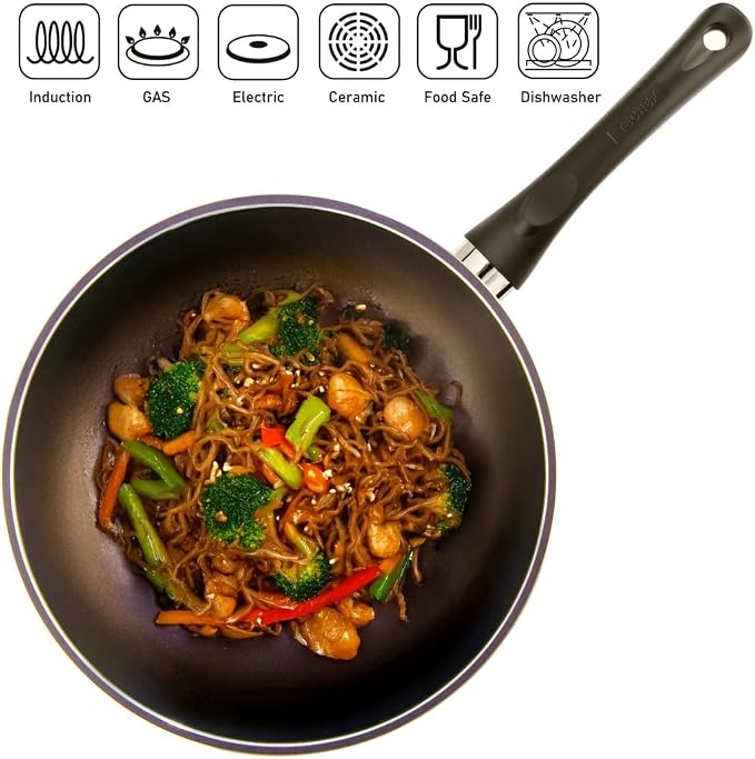 TECHEF - Art Pan 12" Wok/Stir-Fry Pan, Coated 5 times with Teflon Select Non-Stick Coating (PFOA Free) - Made in Korea (with Lid)