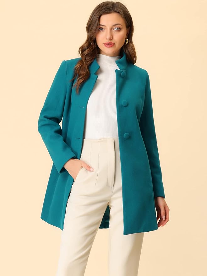 Allegra K Women's Winter Overcoat Mid-Long Stand Collar Single Breasted Coat Outerwear