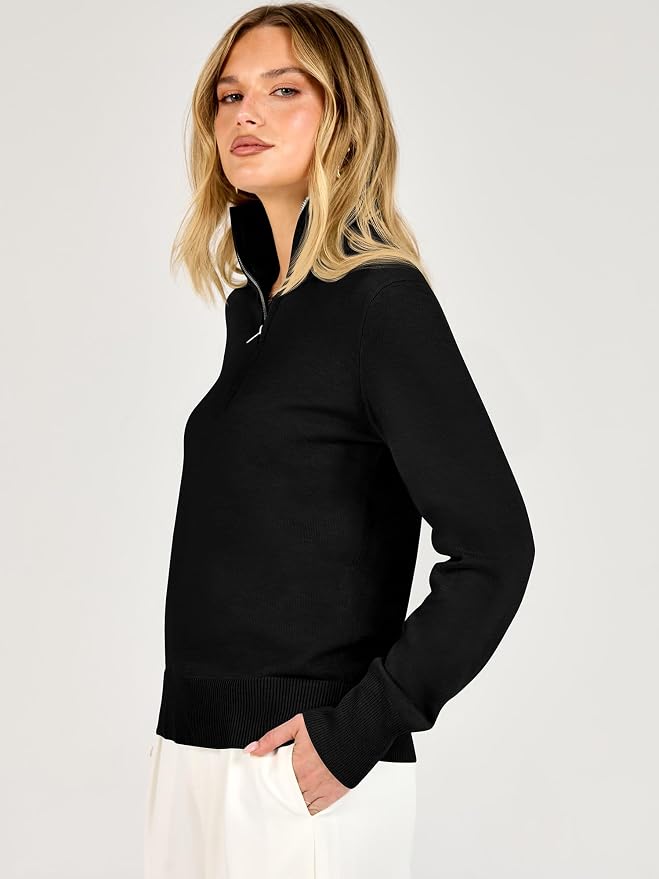 ANRABESS Women Quarter Zip Long Sleeve Fall Pullover Sweater | Soft Knit Fabric Medium Stretch, Business Casual Work Office, Travel Vacation, 2026 Trendy Fashion, Winter Cozy Outfits