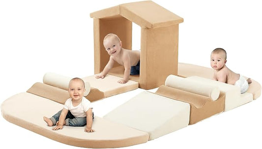 Elftopia 10-Piece Foam Climbing Blocks with Ramp & Stairs for Toddlers,Soft Play Gym Set,Foam Toddler Climbing Toys for Indoor Crawling,Sliding & Creative Play-Classic Color