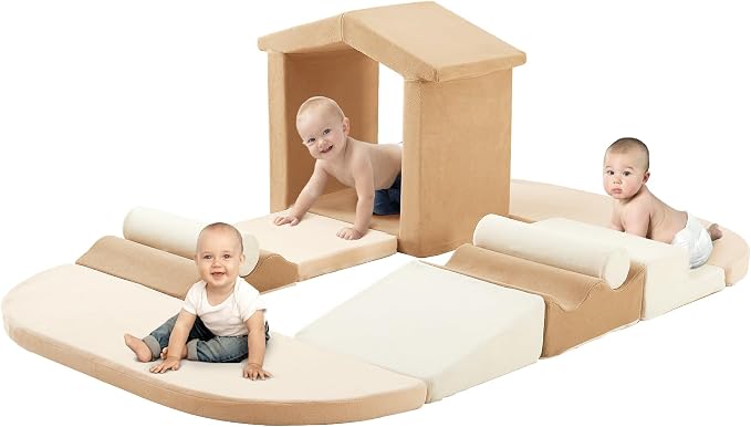 Elftopia 10-Piece Foam Climbing Blocks with Ramp & Stairs for Toddlers,Soft Play Gym Set,Foam Toddler Climbing Toys for Indoor Crawling,Sliding & Creative Play-Classic Color
