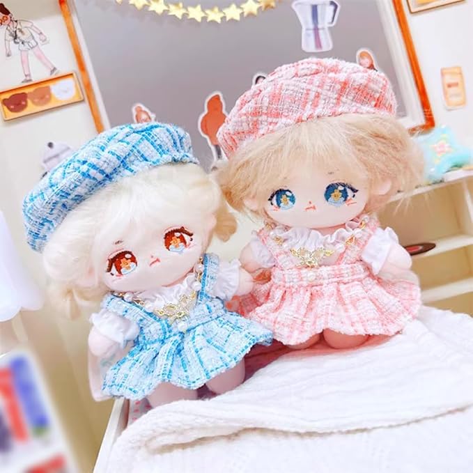 niannyyhouse 10cm~15cm Plush Doll Clothes Berets Suspender Skirt White Shirt Accessories Doll Dress Up (Pink)