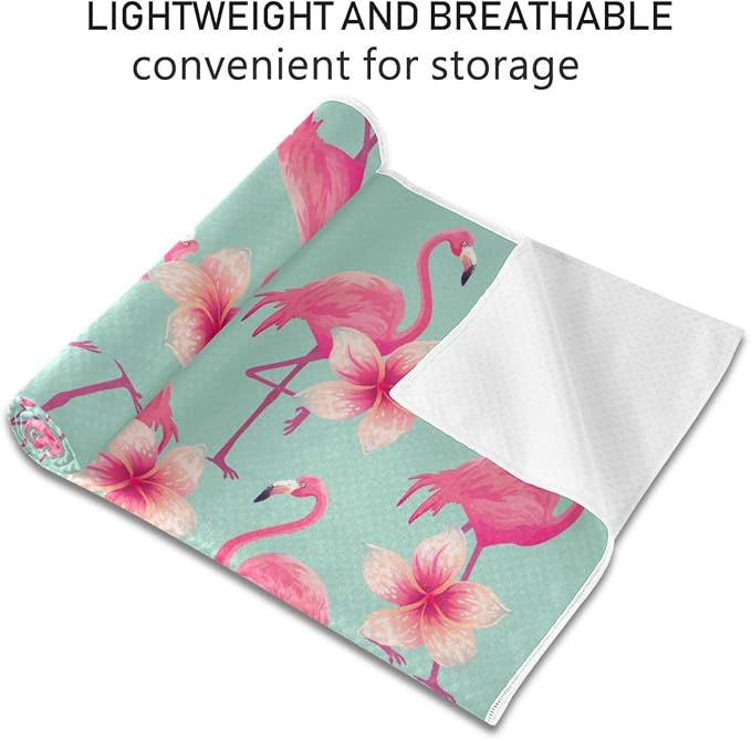 Flamingo Flower Yoga Mat Towel Non Slip Soft Sweat Absorbent Hot Yoga Mat Towel, for Hot Yoga, Pilates and Workout-73 x 27 Inch