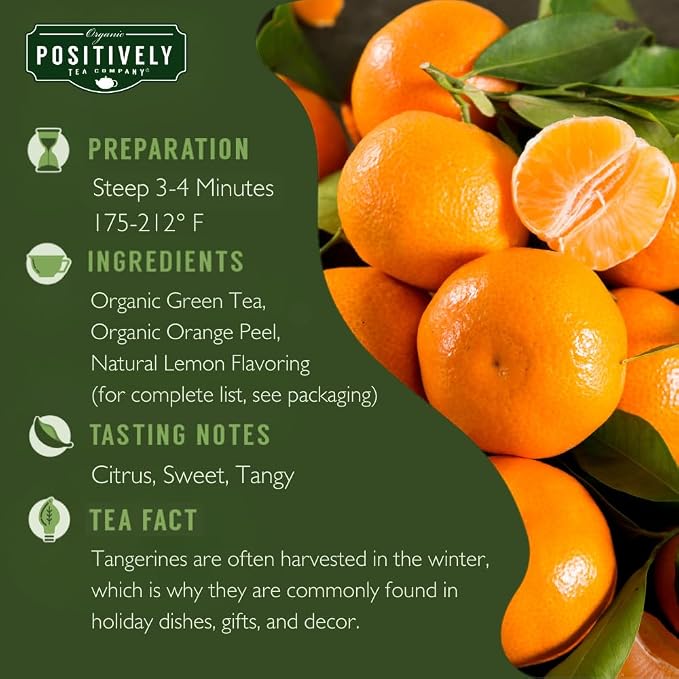 Organic Positively Tea Company, Green Tangerine Green Tea Bags, 20 Count