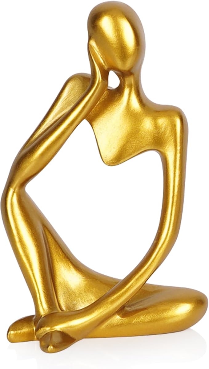 Sandstone Resin Thinker Statue Style Abstract Sculpture, Gold, Left | Small Statue Collectible Figurines, Modern Aesthetic Ornament for Home Office Bookshelf Desktop Coffee Table Decor