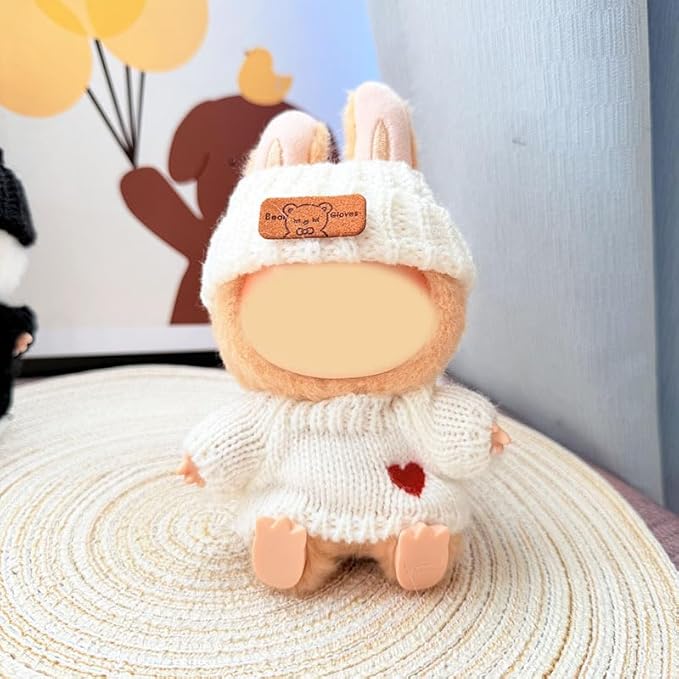 17cm Doll Clothes(NO Doll), Cute Dolls Outfit Accessories with White Sweater & Knit Hat Small Kawaii Clothes Set for Dolls (Style 6)