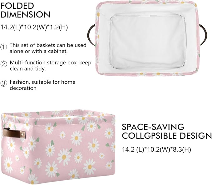 Aslsiy Storage Basket Daisy Spring Daisy Flower Nursery Bins Baby Box Canvas Clothes Shelf Basket Laundry Hamper Gift Baskets for Home Closet 1 Pcs