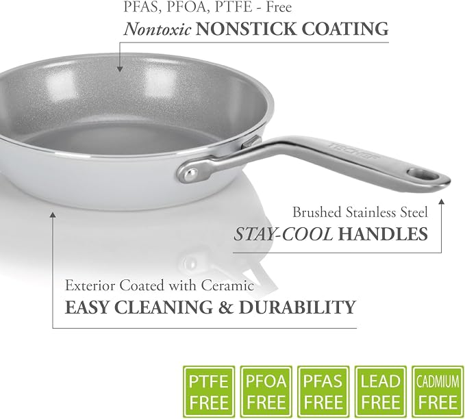 TECHEF 8-inch Ceramic Nonstick Frying Pan, Heavy-Gauge Aluminum, Induction Compatible, with Cover, Made in Korea