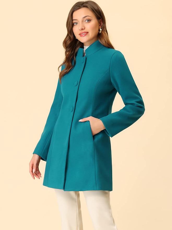 Allegra K Women's Winter Overcoat Mid-Long Stand Collar Single Breasted Coat Outerwear