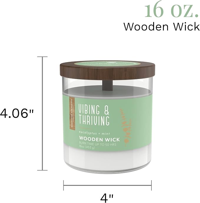 Essential Elements by Candle-Lite Company Wood Wick Scented Candle, Vibing & Thriving, One 16 oz. Single-Wick Aromatherapy Candle with 50 Hours of Burn Time, White