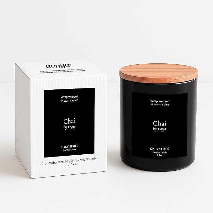 Spicy Series Soy Candle | 100% Natural Soy Wax, Essential Oil Aromatherapy | Eco-Friendly Wooden Wick and Reusable Jar | Carbon-Free | Handmade Gift Candle (Chai)