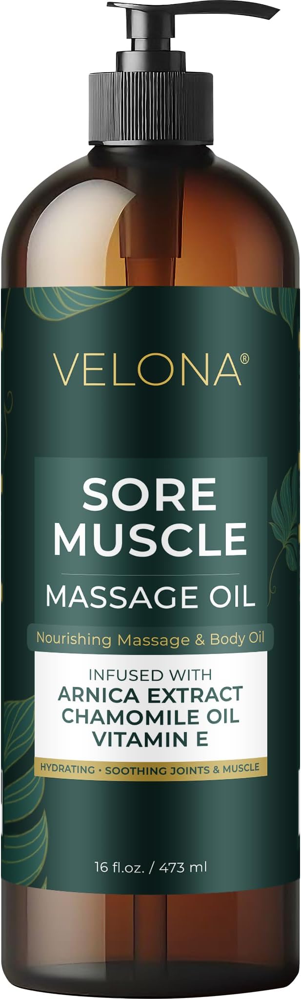 velona Sore Muscle Massage Oil – 16 Fl Oz | Arnica & Chamomile | Muscle & Joints Massage Therapy | Moisturizing, Refreshing & Relaxing Body Oil | Professional Spa & Home Massage