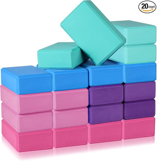 Honoson 20 Pcs Yoga Blocks Bulk 9''x6''x3'' High Density EVA Foam Blocks for Exercise Pilates Meditation, Lightweight Non-slip Surface, Improve Strength Balance Flexibility