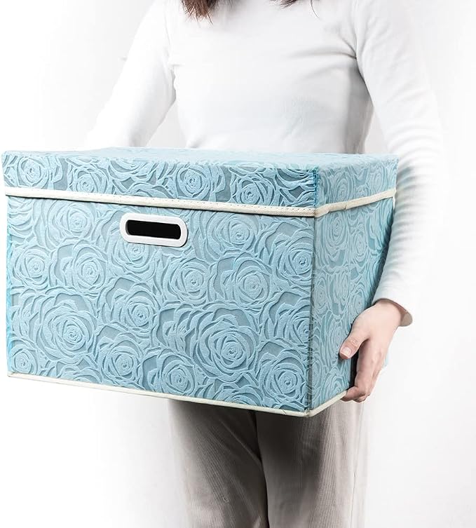 Larger Collapsible Storage Cube with Lid [1-Pack] Fabric Decorative Storage Bins Box Organizer Container Basket with Cover Handles for Bedroom Closet Living Room 17.7x11.8x11.8 Inch