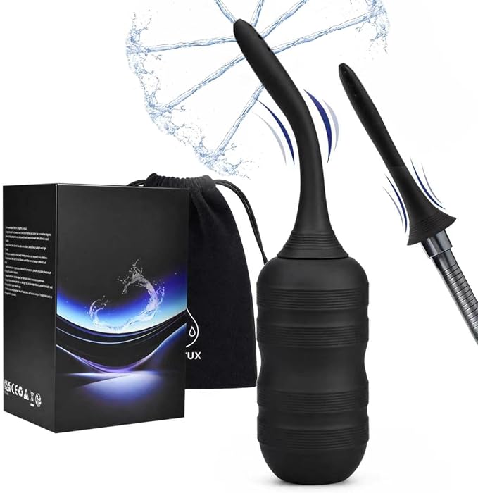 Anal Douche for Men Women, Portable Enema Cleansing Kit with 7 Spray Holes, Flexible Tube & Non-Slip Textured Bottle with Travel Storage Bag for Colon Cleansing & Daily Hygiene