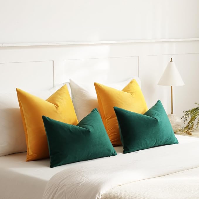 Lumbar Pillow Covers 12x20 Green: Pack of 2 Cozy Soft Velvet Rectangular Modern Luxury Decorative Throw Pillow Cases for Sofa Couch Living Room Bed Home Decor Christmas