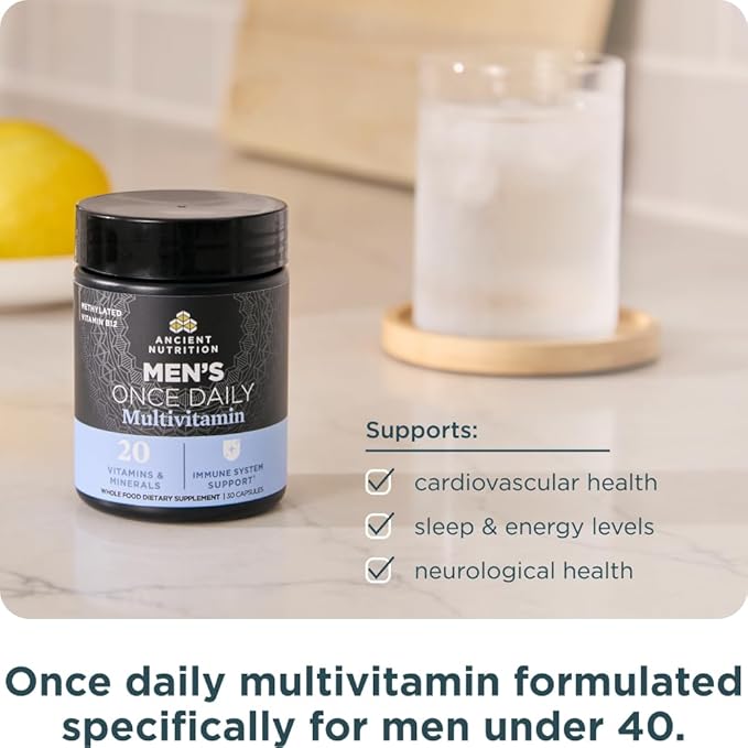 Ancient Nutrition Multivitamin for Men, Multi Men's Once Daily Vitamin Supplement, Methylated Vitamin A, B, K2, Magnesium, Supports Immune System, 30 Ct