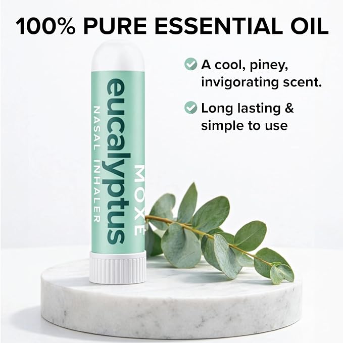 MOXĒ Eucalyptus Essential Oil Nasal Inhaler, Sinus & Congestion Relief, Daily Relaxation, Stress Relief, Therapeutic No-Mess Aromatherapy, Pure and Natural, Made in USA (1 Pack)