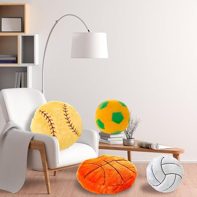Ophrb Sports Plush Toys, Durable Basketball, Soccer, Baseball, Rugby Pillow Toys Gift for Kids Boys & Girls, 18'
