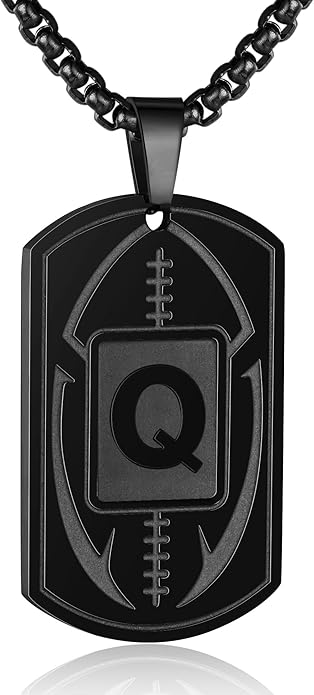 Initial A-Z Dog Tag Necklace for Men - Football Charm Pendant, Stainless Steel Chain 22+2 Inches, Personalized Sports Athletes Jewelry Gift