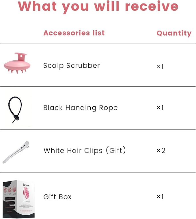 100% Silicone Scalp Massager,Scalp Scrubber for Hair Growth,Pink | 1 PCS Gift Box,2 Seamless Hair Clips Included,Soft-touch Grip,Quick lathering,Anti-Dandruff, Wet & Dry Use for All Hair Types