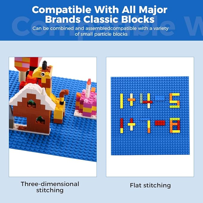 Classic Baseplates Building Plates-8 Pack 10" x 10" Building Boards,100% Compatible with All Major Brands and Activity Table, Creative Platforms Mats for Toy Bricks,Blue