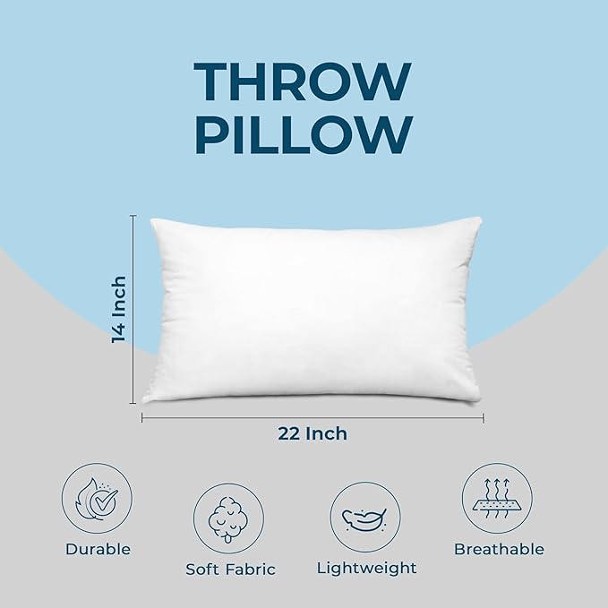 Utopia Bedding Throw Pillows, 14x22 Pillow Inserts, Pack of 1, White | Down Alternative Throw Pillow Inserts, Couch Pillows for Indoor Decor, Plush & Supportive, Decorative Cushion for Sofa, White