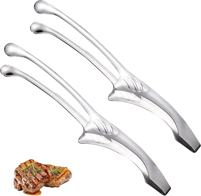 Stainless Steel Grill Tongs, 2-Pack Non-Slip Serrated for BBQ & Salad | 2-pack stainless steel grill tongs, non-slip serrated tips, self-standing BBQ, salad, camping, oven, 11.4", easy & convenient