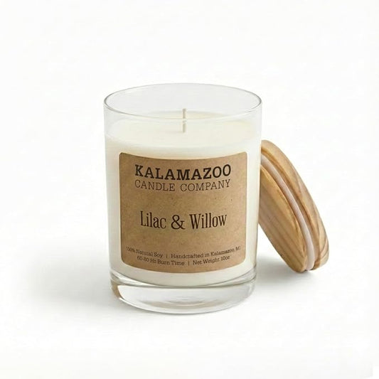Kalamazoo Candle Company Hand-Poured Soy Wax Candle – 10oz Classic Jar, 60-80 Hour Burn Time – Made in USA, Highly Scented, Phthalate-Free (Lilac & Willow)
