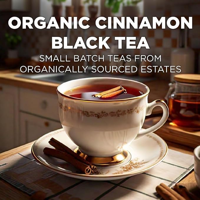 Maud's Organic Cinnamon Black Tea Pods, 44 ct, Single Serve Tea Pods – 100% Gourmet Blended Tea Leaves, Compatible with Keurig K Cups Maker
