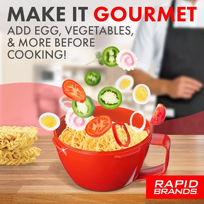 Rapid Plastic Noodle/Soup Bowl | Microwave Soup & Noodles in Minutes | Perfect for Dorm, Small Kitchen, or Office | Dishwasher-Safe, Microwaveable, & BPA-Free