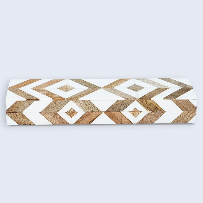 Handicrafts Home White Decorative Storage Box with Lid Wood Entryway Organizer Key Holder Box Console Table Storage for Hallway – Resin Inlay Marquet Array Collection- 10x2.5x1.5