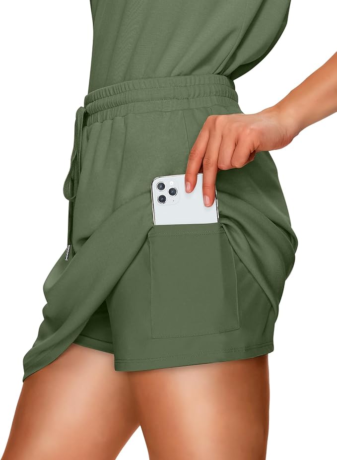 WIHOLL Two Piece Skirt Sets for Women Summer Vacation Outfits Tennis Skirt Crew Neck Top Versatile Lounge Sets