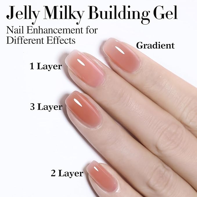 Double Rhythm Clear Gel Nail Polish 15ml Nail Strengthener Builder in a Bottle Nail Extension Hard Gel Soak Off Long Lasting UV Gel (Pale Nude 8 in 1-10)