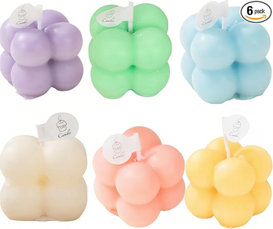 6-in-1 Mini Soy Wax Candles Gift Set – Eco-Friendly Aromatherapy, Lavender/Peach/Sea Salt Scents, Bubble Shaped Decorative Candlestick，Premium Scented Candles for Relaxation/Meditation for Home