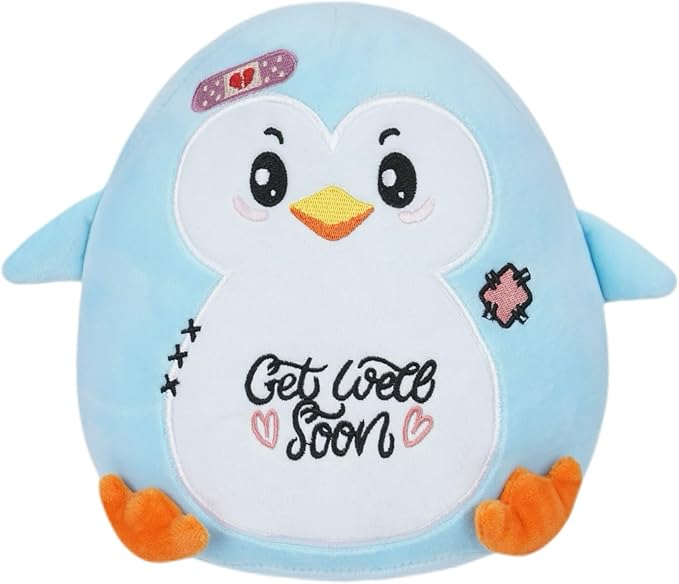 Get Well Penguin Stuffed Animal - Get Well Soon Gifts Penguin Plush Heartwarming Design for Rehabilitation Kids' Gift 8 Inch Blue