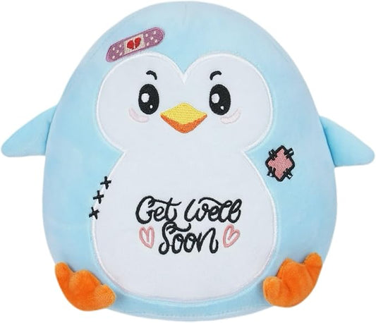 Get Well Penguin Stuffed Animal - Get Well Soon Gifts Penguin Plush Heartwarming Design for Rehabilitation Kids' Gift 8 Inch Blue