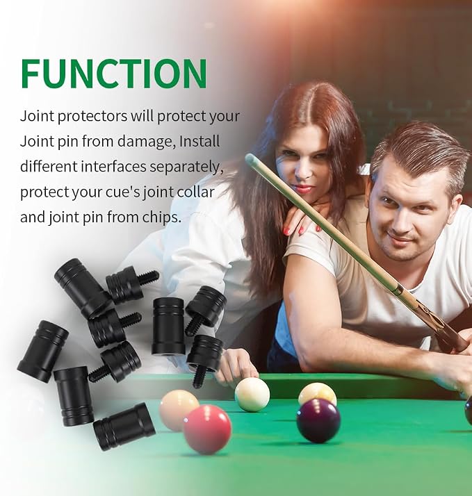 3 Pair Billiard Stick Joint Protectors, 5/16" x 3/4/8/9//10/11/14/18， Pool Cue Stick Protectors Threaded Joint Protectors Plastic Billiards Equipment