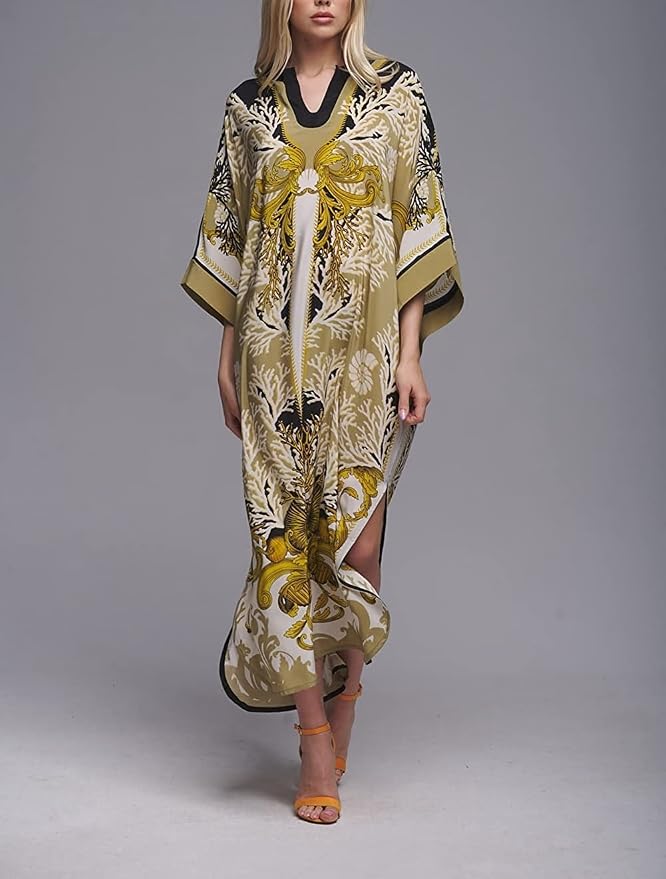 Venasha Womens Caftan Floral Print Kaftan Dress Short Sleeve Swimsuit Cover up Loungewear for Summer