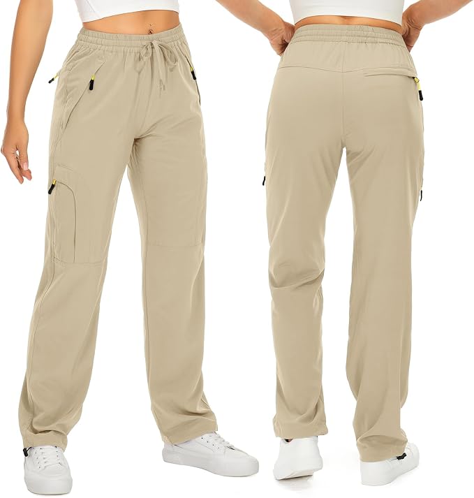 Womens Hiking Pants Quick Dry UPF 50 Lightweight Travel Golf Cargo Safari Pants Zipper Pockets