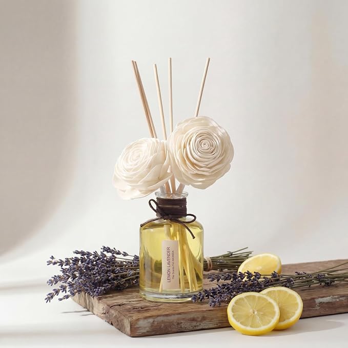 Aronica Twin Sola Diffuser - Lemon Lavender Fragrance, 160ml / 5.41 Floz, Flower Reed Diffusers Oil with Sticks for Aesthetic Home Bathroom Decor Citrus Scent for Bedroom