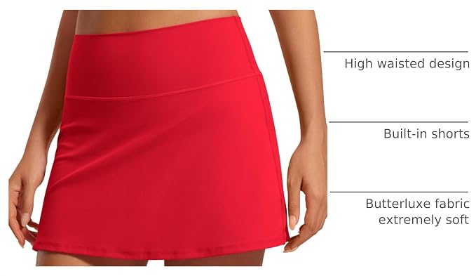 CRZ YOGA Butterluxe High Waisted Tennis Skirts | Built-in Shorts with Pockets, Extremely Soft, Casual, A Line, Stretchy, Mini, Skort for Women