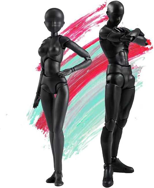 Action Figures PVC Model (Black Color) with Box Drawing Figure Models for Artists(Female+Male)