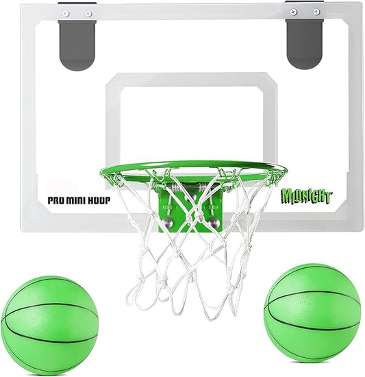 AOKESI Mini Portable Basketball Hoop Indoor Glow in The Dark, Over The Door Basketball Net Goal for Room Outdoor Play Game Toys Gift for Adult Kids Boys 5 6 7 8 9 10