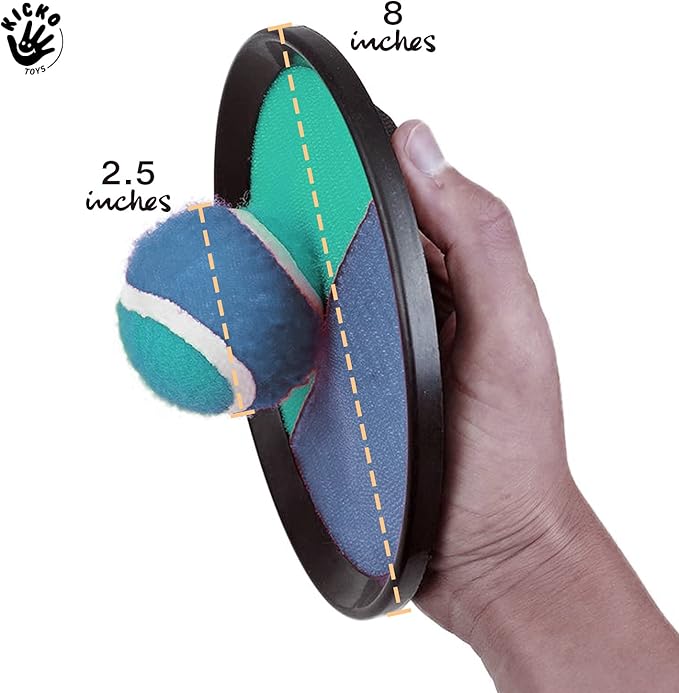 Kicko Toss and Catch Ball Game - Purple and Teal -Paddle Balls with Catcher Mitts, Hard and Soft Tennis Balls, & Travel Case - for Kids Indoor or Outdoor Team Sports, Backyard or Beach New & Improved
