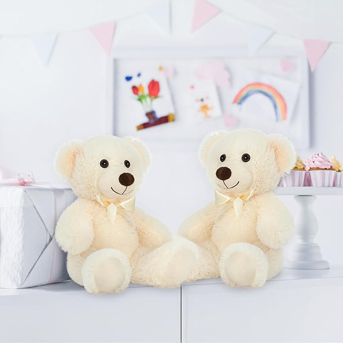MaoGoLan 3 Pieces Bulk Teddy Bears Stuffed Animals Baby Shower, Soft Small Beige Stuffed Teddy Bears in Bulk, 13.5" Cuddly Mini Teddy Bears Centerpiece,Wedding,Party,Engagement
