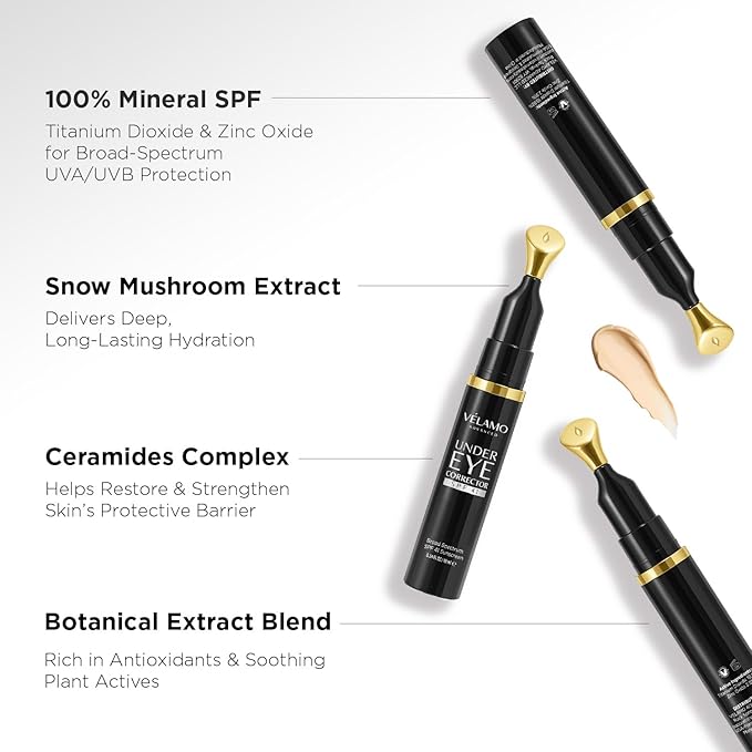 VELAMO ADVANCED Luminous Eye Corrector SPF 41(Shade: Medium) & Upgraded Retinol Under Eye Balm with Collagen Duo: for Dark Circles, Fine Lines & Puffiness - Hydrating Anti Aging Under Eye Cream