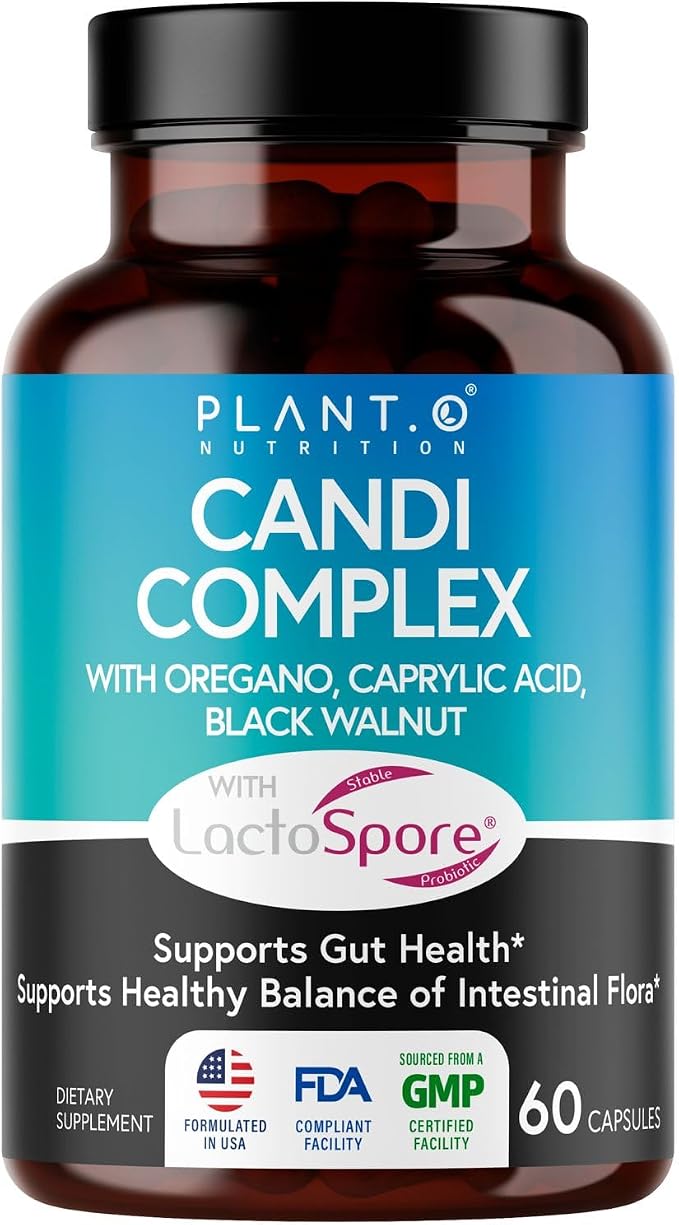 Candida Cleanse Supplement & Yeast Support with Probiotics (LactoSpore®), Oregano Oil, Caprylic Acid, Black Walnut – Advanced Gut Health, Digestive Enzymes, pH Balance for Women and Men – 60 Capsules