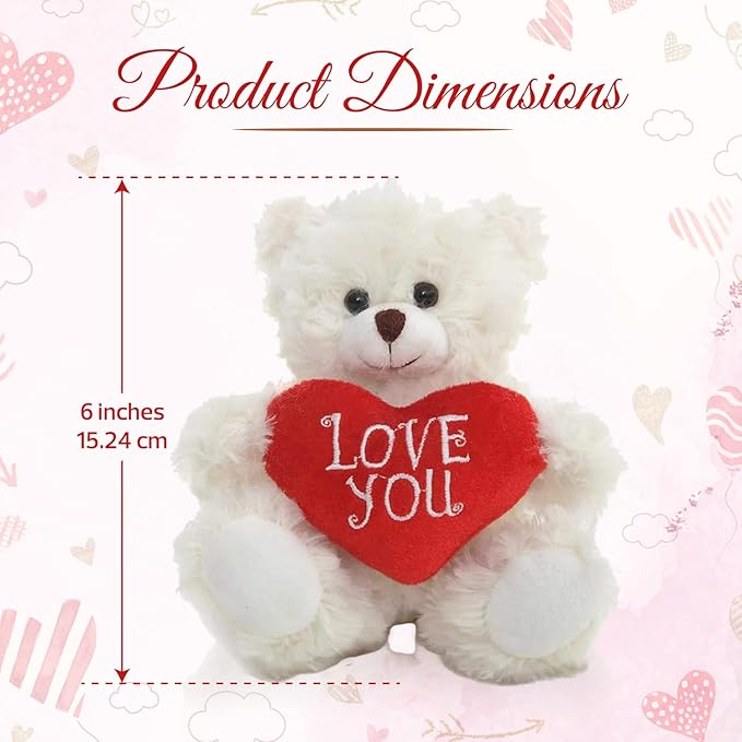 Plush Stuffed Animal Cream Heart Bear – Love You Bears- Toy for Kids & Adults Valentine's Day - Embroidered Heart Pillow (6 Inch, Cream Love You)
